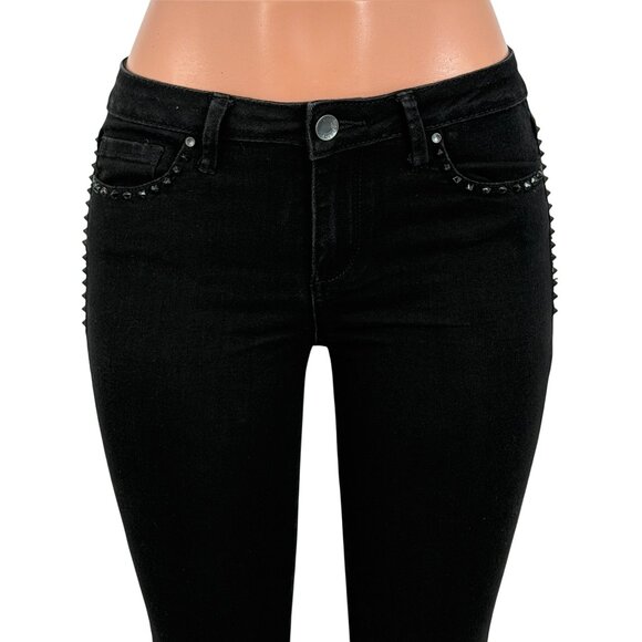 Rachel Roy Black Mid-Rise Studded Skinny Jeans 28 | Rockstar Girlfriend Grunge - Picture 2 of 15